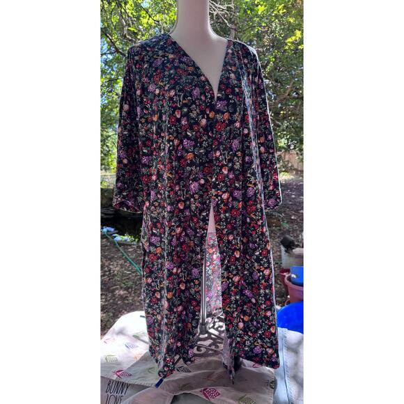 Vintage Preloved Vera Bradley Robe (no belt) Black with Flower Print L/XL Cotton - Picture 2 of 6